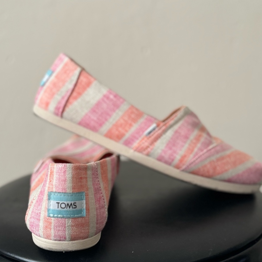 TOMS Alpargata Pink and White Striped Flats
